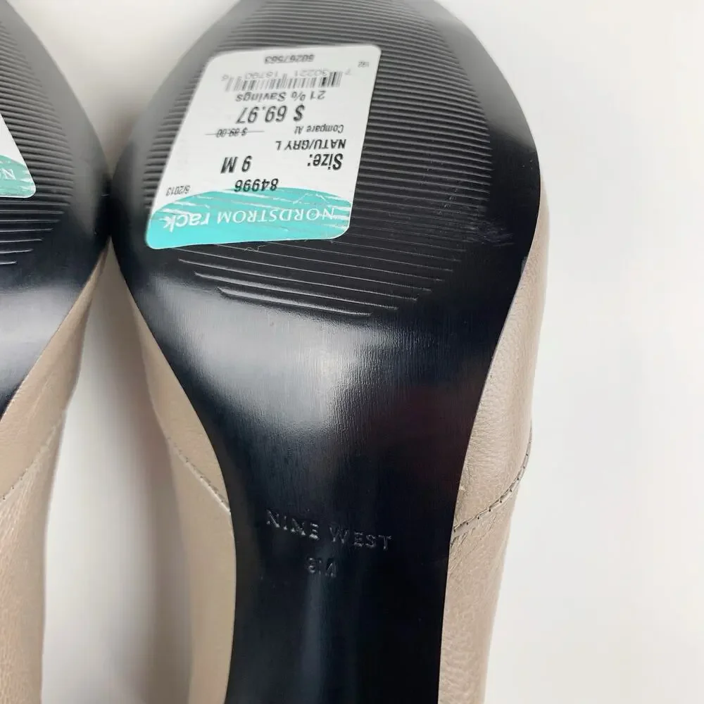 Nine West Apple Eye Booties Peep Toe Ankle Boots Grey Leather Heels Women's 9_11